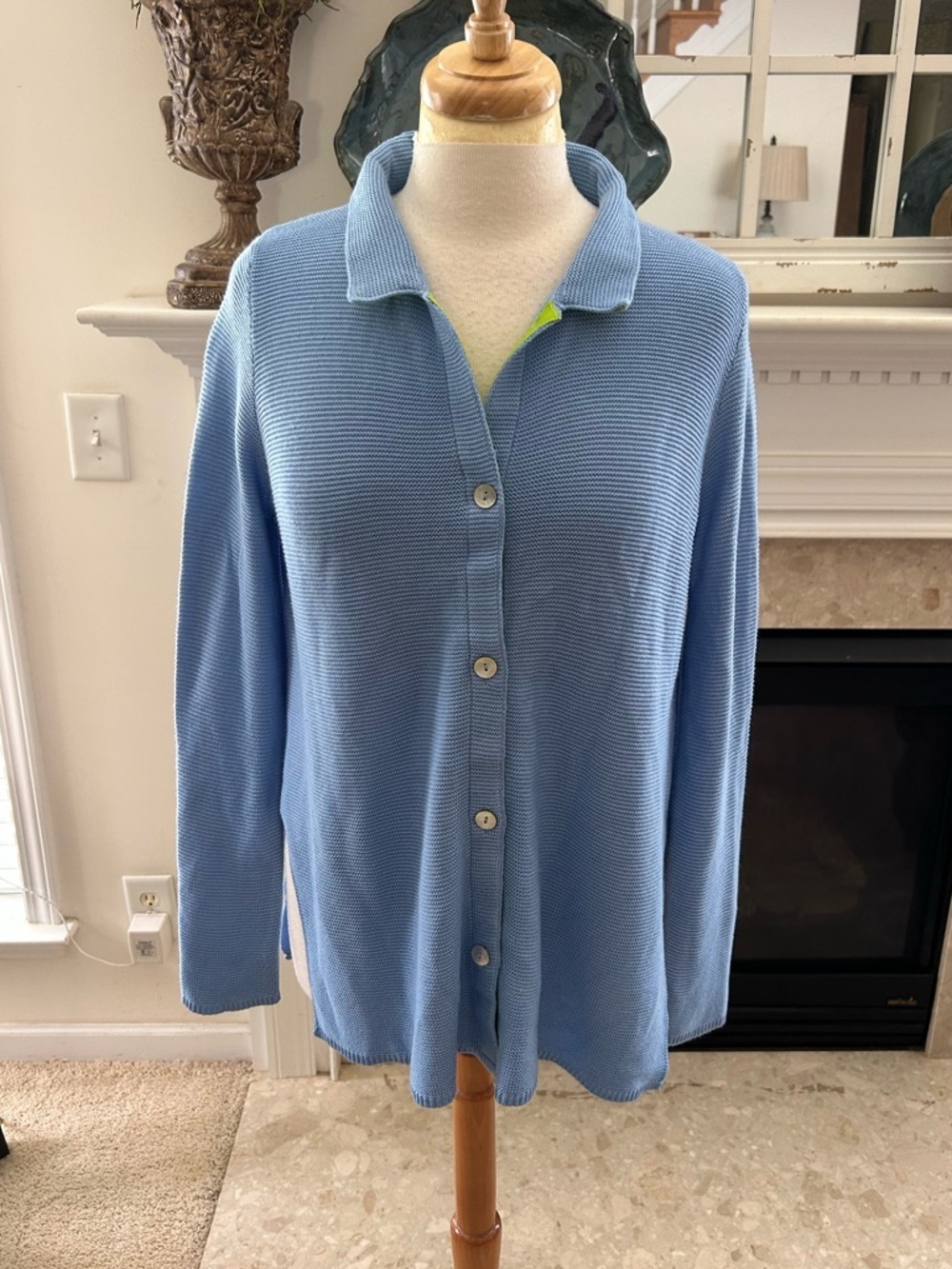 Gretchen Scott Designs Light Blue, Oversized Button-Front Knit Sweater
